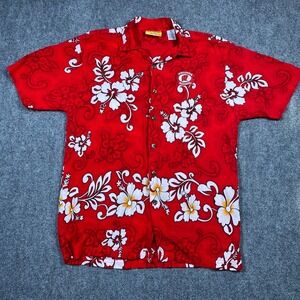 Spike Sports Shirt Mens M Short Sleeve Hawaiian Wisconsin Badgers Red Floral VTG